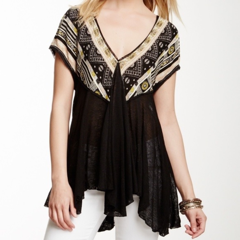 Free People Black We Are Golden Tunic XS Oversized